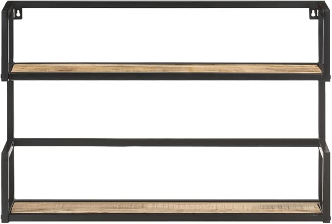 Rustic Wall Shelf with Black Metal Frame 23.6 Inch Floating Shelves for Living Room Bedroom Storage Organizer, Natural Mango Wood Bookshelf with Unique Wood Grain