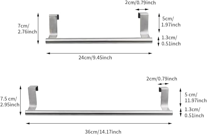 2 Pieces Towel Bar, Stainless Steel Towel Hanger Kitchen Cabinet Towel Rack, Over Door Towel Rack Bar Holders(Color:S,2pcs)
