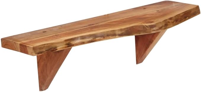 Set of 2 Solid Acacia Wood Floating Wall Shelves, Rustic Decorative Display Shelves for Living Room, Bathroom, Bedroom, Heavy Duty Wall Mounted Shelving Unit, Medium