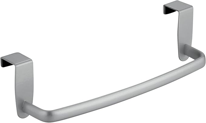mDesign Steel Metal Wire Over Cabinet Towel Rack Storage Organizer - Hang on Cabinet or Door - Towel Bar Holder for Kitchen - Holds Hand Towels, Washcloths - Spira Collection, 2 Pack, Silver