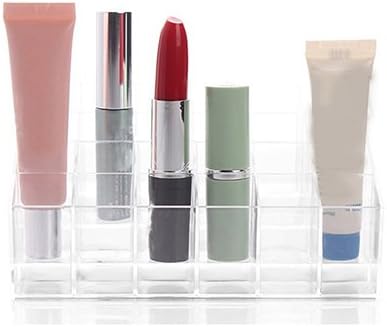 Makeup Organizer Jewelry and Cosmetic Storage, Clear 24 Cells Lipsticks Holder Display Stand Cosmetic Organizer Makeup Case Display Boxes Makeup Palette and Brush Holder