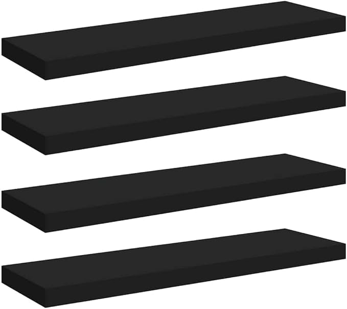 Floating Wall Shelves Set of 4, Modern Black Display Shelves 31.5x9.3 Inches, Invisible Mounting for Living Room Bedroom, Durable MDF and Metal Frame for Books Decor Plants Photos