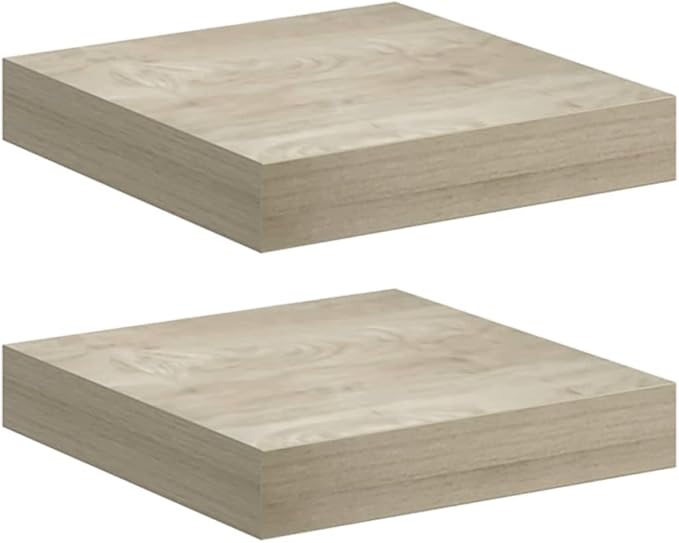 Set of 2 Floating Wall Shelves, Oak Finish Honeycomb Modern Wall Decor, Small Display Storage Shelves for Living Room Bedroom Office, 9.1 x 9.3 x 1.5 inches