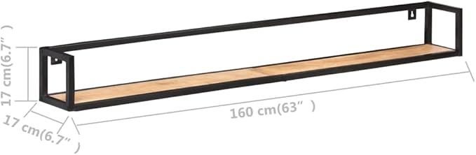 Set of 2 Floating Wall Shelves, 63 Inch Long Solid Acacia Wood and Iron Industrial Display Shelves, Heavy Duty Wall Mounted Storage Shelves for Living Room Bedroom Decor