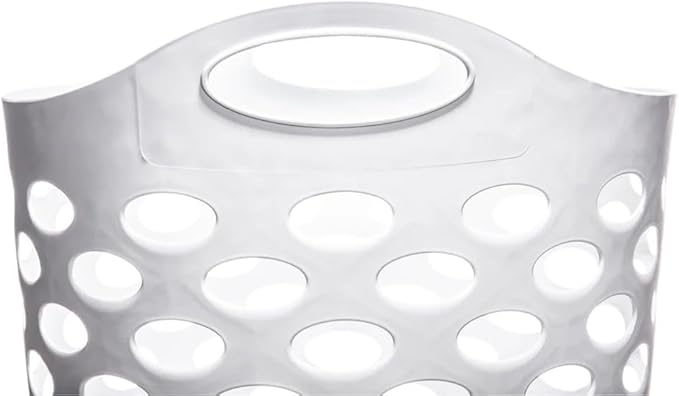 Plastic Round Laundry Hamper, White, with Carrying Handles