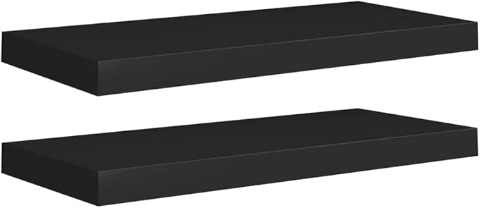 Floating Wall Shelves 2 Pack Black 23.6x9.3x1.5 Inches MDF Modern Invisible Mounting Display Rack for Living Room Bedroom Home Decor