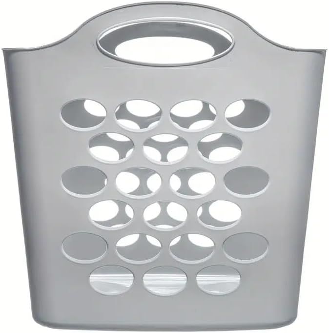 SEDLAV Plastic Laundry Basket, Silver, Flexible Hamper, Ideal for Laundry Room, Organizer, Storage, Closet, Dorm, Easy-to-Carry Handles, Easy Lift Comfort (Silver)