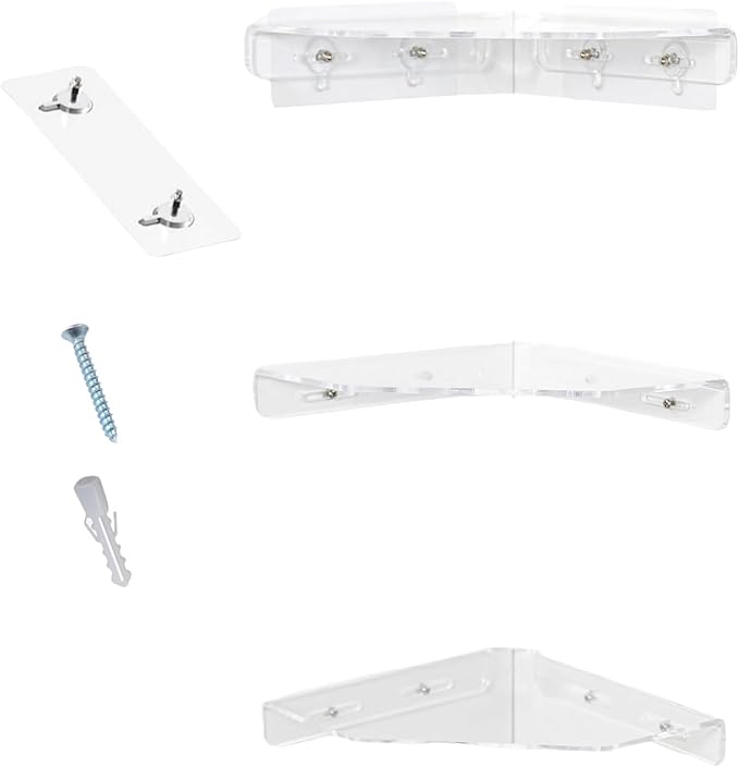 3PCs Acrylic Wall Shelves Corner Shelf Strong Adhesive Backing Decorative Display Shelving for Bathroom Bedroom Office Heavy Duty Adhesive Shelves