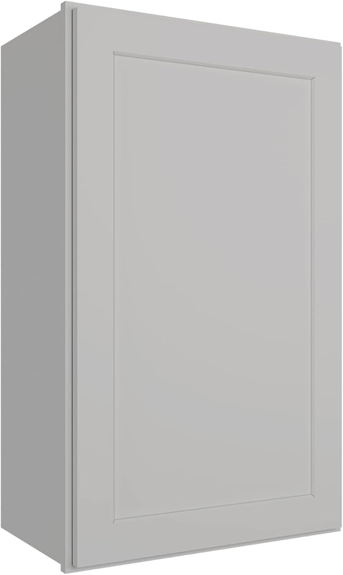 ROOMTEC (Light Gray Wood Wall Cabinet, RTA Single Door Medicine Cabinet with Adjustable Shelves and Soft-Close Door for Kitchen, Bathroom, and Laundry. 12" D*18" W*36" H