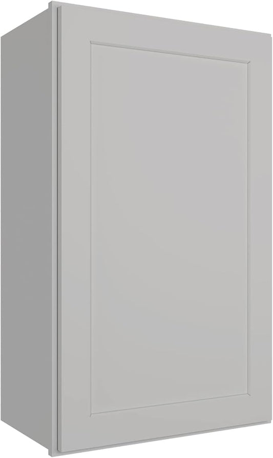 ROOMTEC (Light Gray Wood Wall Cabinet, RTA Single Door Medicine Cabinet with Adjustable Shelves and Soft-Close Door for Kitchen, Bathroom, and Laundry. 12" D*18" W*36" H