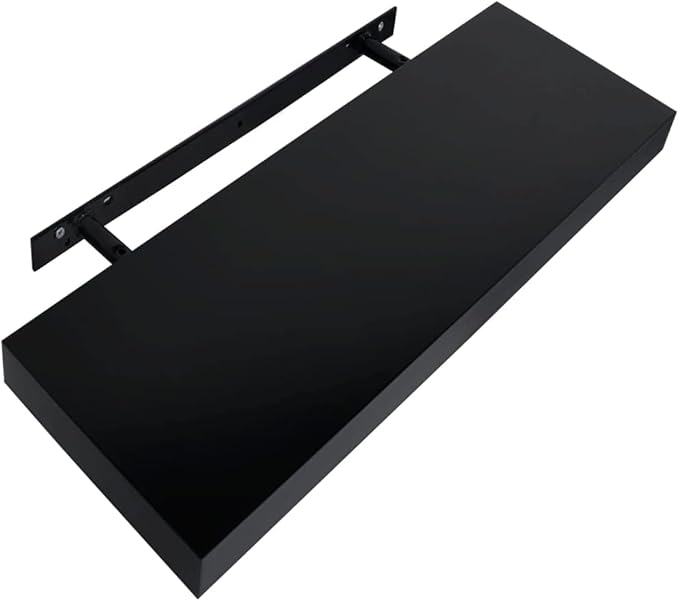 Set of 2 Floating Wall Shelves, 15.7 inch Modern MDF Shelving for Bedroom, Living Room, Display Storage Organizer, Matte Black Finish