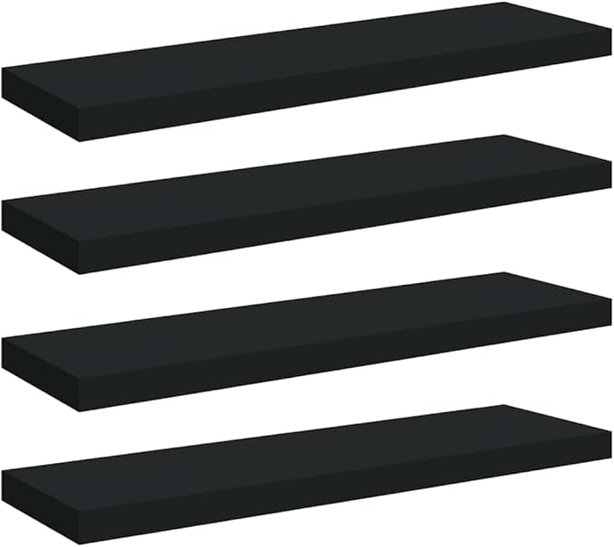Set of 4 Floating Wall Shelves, Modern Matte Black Rectangular Display Ledge for Bedroom, Living Room, and Office, Decorative Storage Shelving Unit, 31.5 Inch