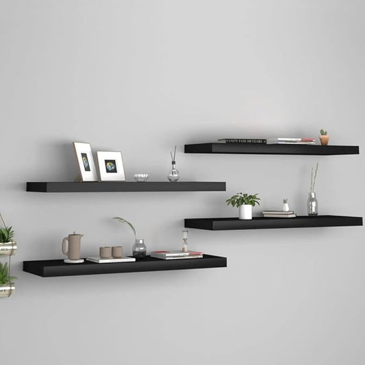 Floating Wall Shelves 4 Pack Black Modern Invisible Mounting Display Rack for Living Room Bedroom Office Decor 31.5x9.3x1.5 Inches MDF Metal Frame