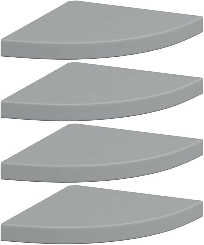 Set of 4 Floating Corner Shelves, Wall Mounted Triangular Display Storage Rack for Bedroom, Living Room, Kitchen, Modern Matte Grey MDF Wood