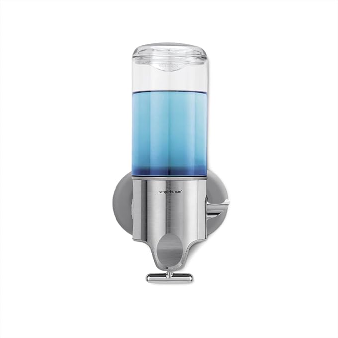 simplehuman Wall Mount Pumps, Single 15 fl. oz. Shampoo & Soap Dispenser, Stainless Steel