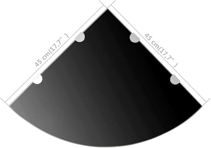 Corner Shelf Wall Mounted, Black Tempered Glass Floating Shelf with Chrome Supports for Bathroom Kitchen, 17.7x17.7 Inch, Holds 33 lb, Easy Install