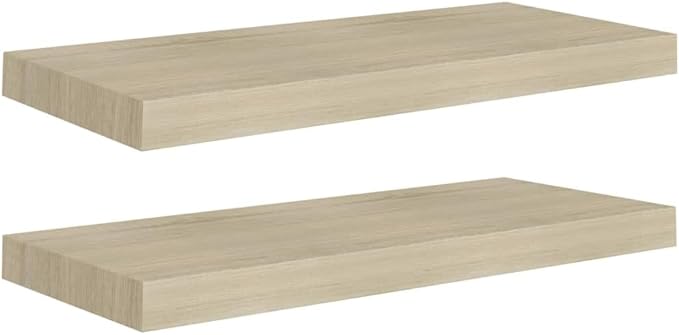 Floating Wall Shelves 2 Pack Oak Wood Look 23.6x9.3 Inch Invisible Mounting Display Rack for Living Room Bedroom Office Decor Books Photos Plants