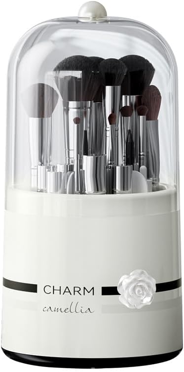 Makeup Brush Holder with Lid Rotating Organizer for Vanity Dustproof Make Up Brushes Organizer Cosmetics Storage for Bathroom Countertop Desktop