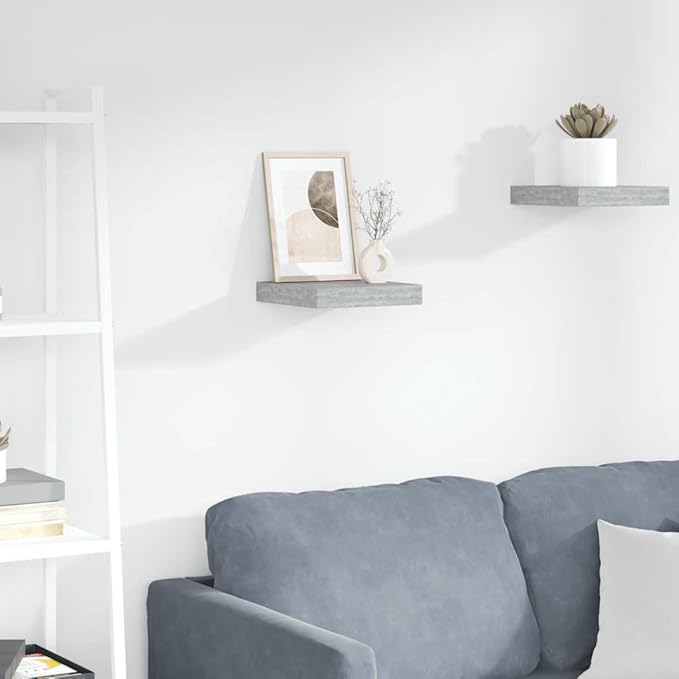 Floating Wall Shelf, Modern Concrete Grey MDF Honeycomb Display Shelving, Invisible Mounting System for Bedroom, Living Room, and Office Storage, 9.1x9.2 inch