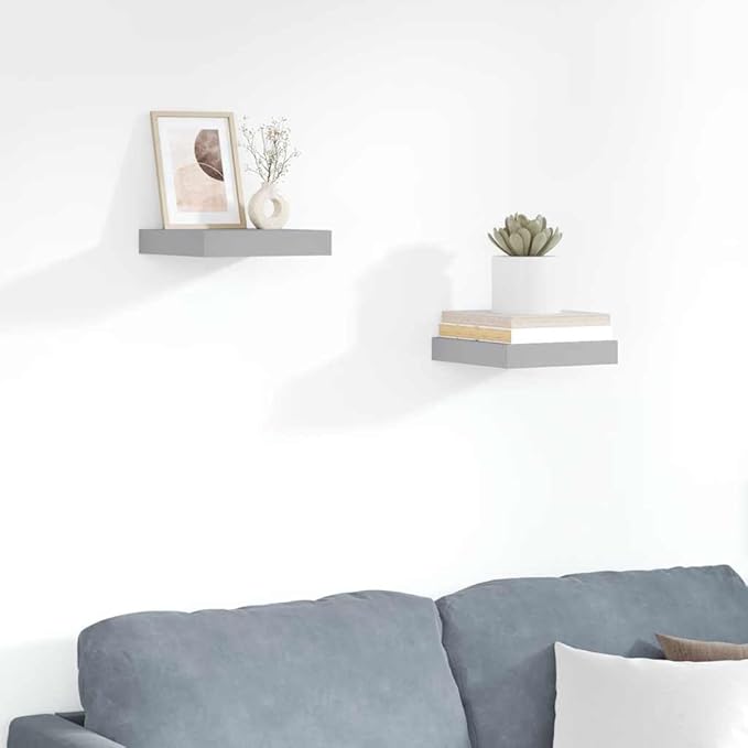 Floating Wall Shelves Set of 2, Invisible Mounting Modern Display Shelves for Living Room Bedroom, Gray Honeycomb MDF and Metal Frame, 9.1x9.3x1.5 Inches, Holds 11 lbs Each