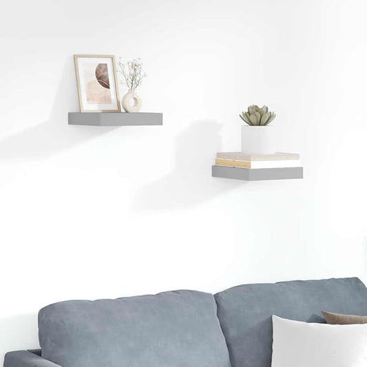 Floating Wall Shelves Set of 2, Invisible Mounting Modern Display Shelves for Living Room Bedroom, Gray Honeycomb MDF and Metal Frame, 9.1x9.3x1.5 Inches, Holds 11 lbs Each