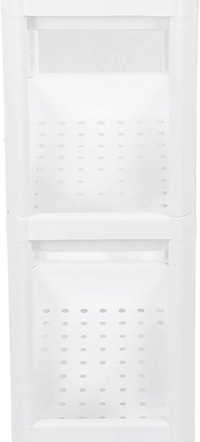 Narrow Freestanding Bathroom Shelf, Space Saving Storage Rack White Laundry Shelf for Bathroom Laundry Room Kitchen Bedroom Compact Areas (4 Layers)