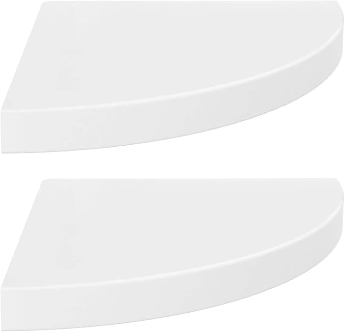 Floating Corner Shelves 2-Pack 13.8x13.8x1.5 Inch High Gloss White Honeycomb MDF Wall Shelves with Invisible Mount for Bathroom, Living Room, Bedroom Storage and Decor