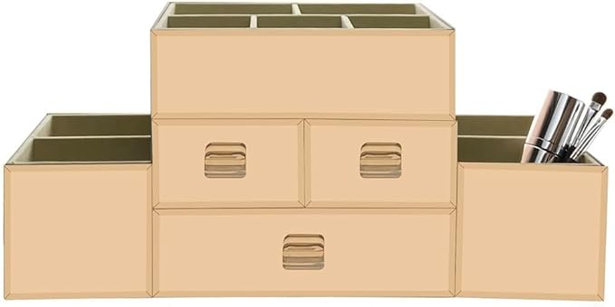 OnDisplay Amara 3 Drawer Tiered Mirrored Makeup/Jewelry Organizer - Glass Panel Organization Station for Cosmetics, Jewelry or Office/Desk Supplies