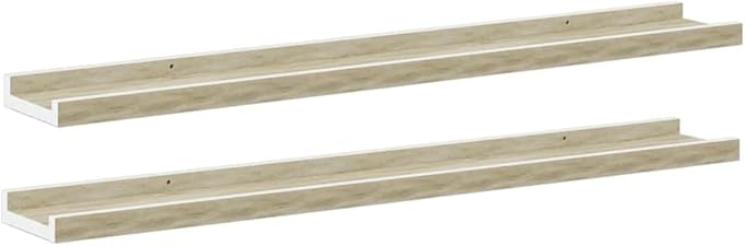 Set of 2 Floating Shelves for Wall, 31.5 Inch Modern Wall Mounted Display Ledge, White and Sonoma Oak Wood Storage Organizer for Living Room, Bedroom