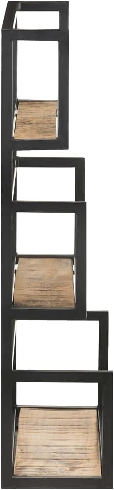 Rustic Wall Shelf with Iron Frame, 3-Tier Mango Wood Floating Shelves 23.6x7.9x33.5 Inches, Natural Wood Grain for Living Room, Bedroom, Bathroom Decor, Sturdy Storage for Books and Plants