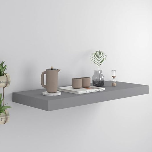 Floating Wall Shelf Gray 23.6x9.3x1.5 Inches MDF Board Modern Display Rack with Invisible Mounting System for Living Room Bedroom Home Decor Books Collectibles