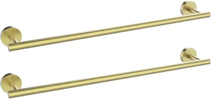 Newfun 24 Inch Brushed Gold Bath Towel Bar, 2Pcs Towel Racks for Bathroom Rod Classic SUS304 Stainless Steel Bathroom Towel Holder Wall Mounted