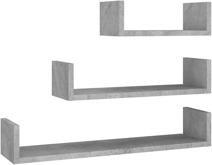 Set of 3 Floating Shelves, Wall Mounted Storage Shelves for Living Room, Bedroom, Kitchen, Matte Grey Engineered Wood Display Ledges, Modern Decorative Home Decor