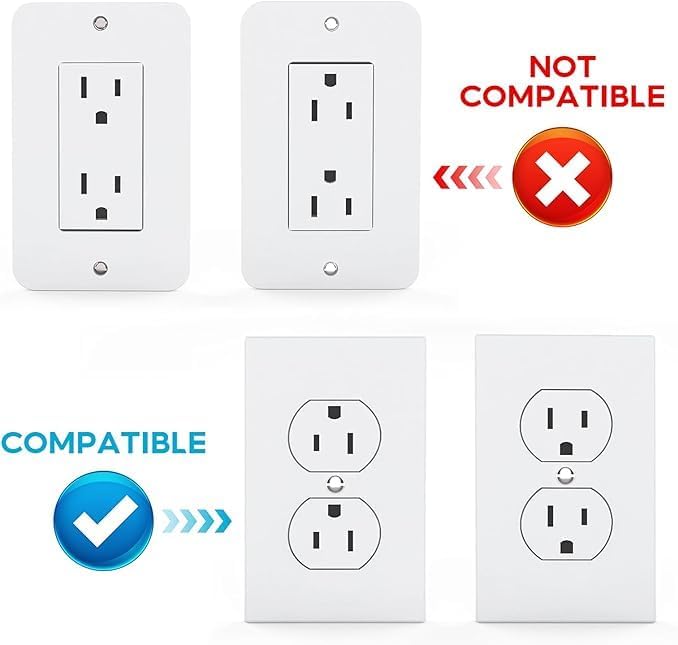Metal Outlet Shelf Wall Holder for Duplex (Round) Outlets - Bathroom & Kitchen Organizer with Cord Storage, Quick Install for Smart Home Toothbrush Holder Holds Smart Speaker Cell Phone 2Pack