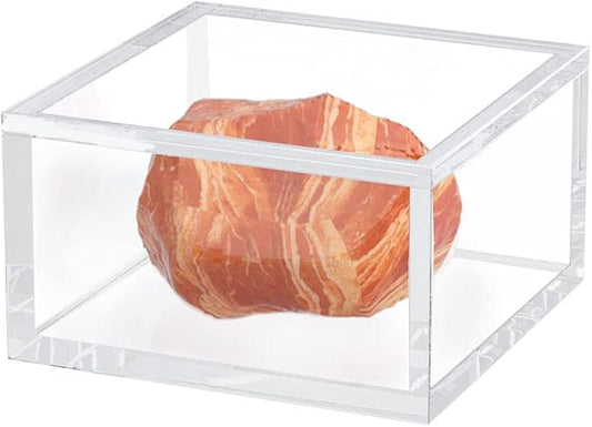 AITEE Acrylic Box with Lid, Clear Cube Display Case, Multi-Purpose Box Square Container for Holding Staples, Highlighters, Adhesive Tape, Paper Clips, Stamps, Display in Office or Home (Medium)