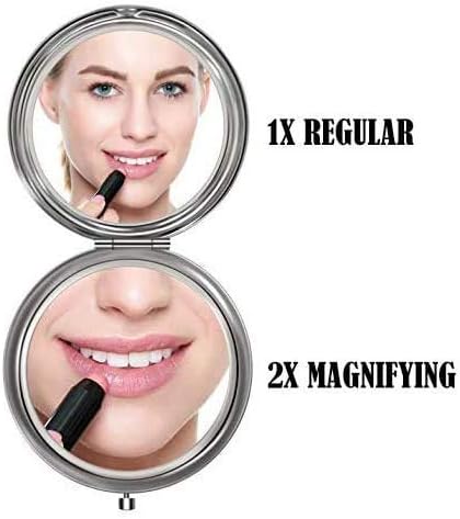 Pocket Mirror, 2 x 1x Magnification Compact Travel Makeup Mirror, Perfect for Purse, Pocket and Travel (Silver)