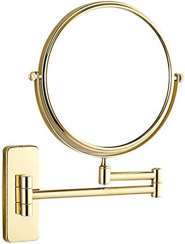 Bathroom Wall-Mounted Mirrors,8 inch Makeup Mirrors,Double Sided Brass Magnifying Mirror,Extendable Folding 360°Swivel Vanity Shaving Mirrors(Gold,3X)