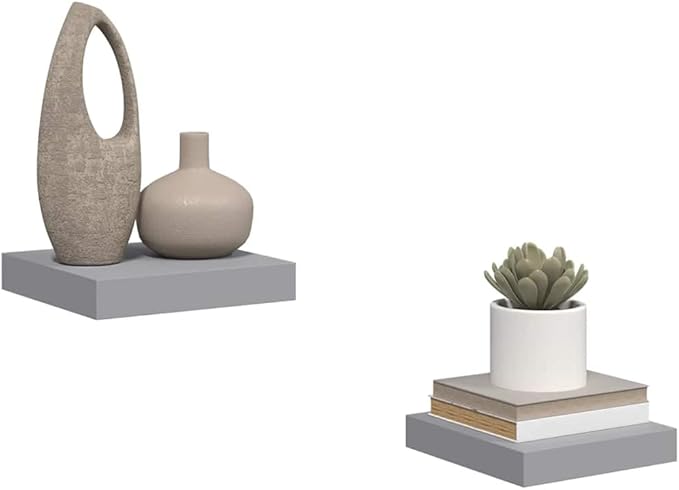 Floating Wall Shelves Set of 2, Invisible Mounting Modern Display Shelves for Living Room Bedroom, Gray Honeycomb MDF and Metal Frame, 9.1x9.3x1.5 Inches, Holds 11 lbs Each