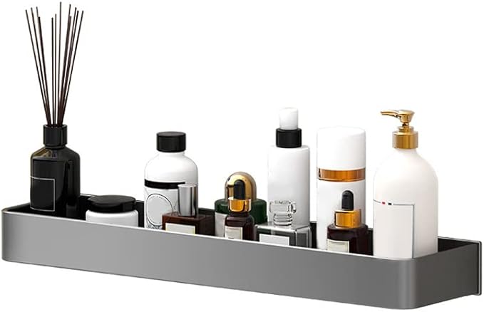 Keenso Gray Space Aluminum Bathroom Shelf, Wall Mounted Storage Rack, Drain, Hollow Design, Large Capacity, 30cm (Single Layer)