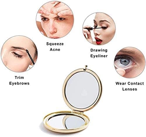 Gold Magnifying Compact Mirror for Purse - 1x/2x Magnification Travel Makeup Mirror 2.76 inch Double-Sided Mini Folding Mirror,Cute Small Pocket Mirror for Gift,Travel Essentials