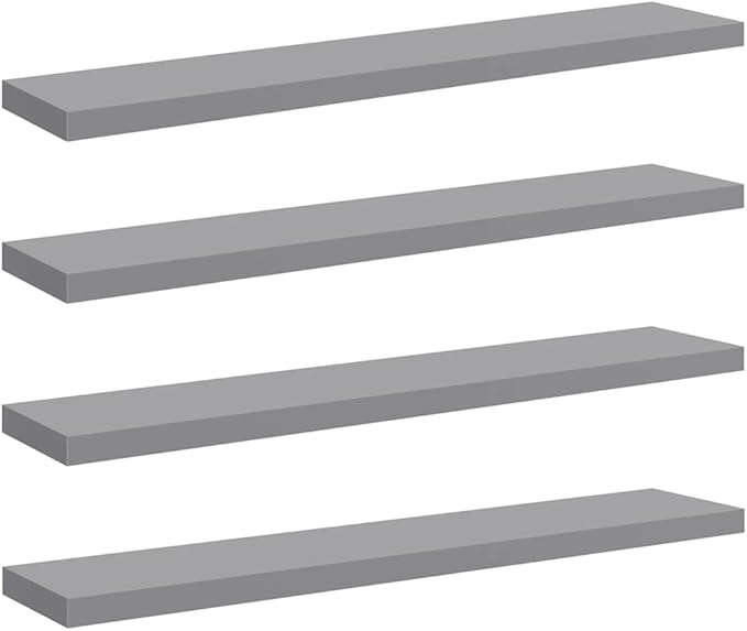 Floating Wall Shelves Set of 4, Modern Gray Wooden Display Shelves 47.2 Inch for Living Room Bedroom, Invisible Mounting, Heavy Duty MDF Board for Books Decor Plants Photos Awards
