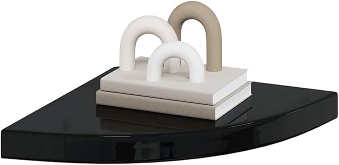 Floating Corner Shelves Set of 2, High Gloss Black Wall Mounted Display Shelves for Living Room Bathroom, 13.8 Inch Modern Corner Shelf with Invisible Bracket, Sturdy MDF Metal for Decor Books Plants