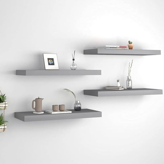 Floating Wall Shelves 4 Pack Gray Modern Invisible Mounting Display Rack for Living Room Bedroom Office Decor 23.6x9.3x1.5 Inches MDF Storage Shelves