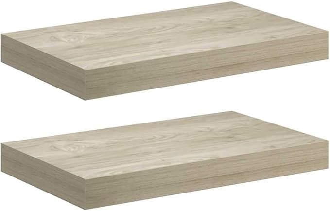 Wall Shelf Set of 2 Floating Shelves for Wall, Oak Finish MDF Decorative Display Ledge for Living Room, Bedroom, Study, 15.7 x 9.1 Inch