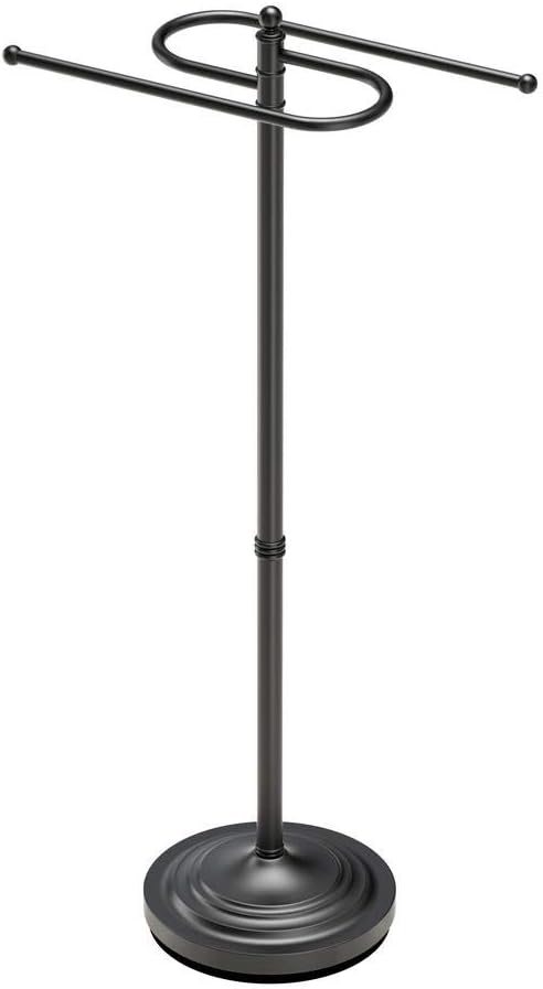 Gatco 1505MX, Modern Round Base Floor Standing S Style Towel Holder, Matte Black / 38" H Freestanding Hand Bath Towel Stand for Bathroom