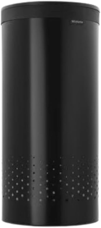 Brabantia Laundry Basket with Lid | 9 Gal Washing Hamper with Removable Cotton Bag & Quick-Drop Opening | Space-Saving Laundry Hamper | Matt Black