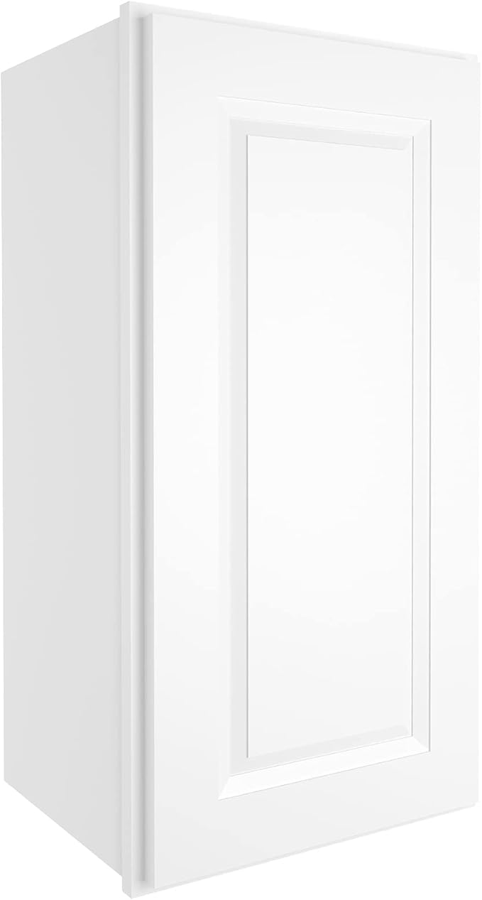 ROOMTEC Wood Wall Cabinet,RTA Single Door Medicine Cabinet with Adjustable Shelves and Soft-Close Door for Kitchen, Bathroom, and Laundry. 12" D*15" W*30" H, Traditional White