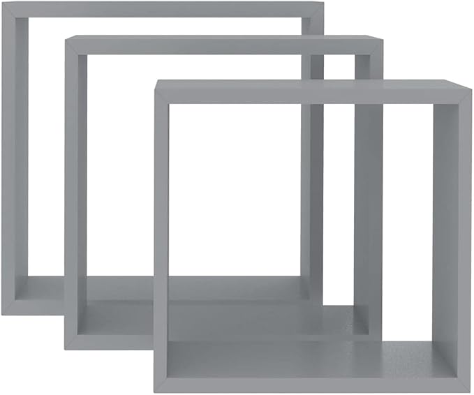 Wall Cube Shelves 3 pcs Gray MDF Corner Organizer Set with Invisible Mounting System for Living Room Bedroom Decor Display Books Plants