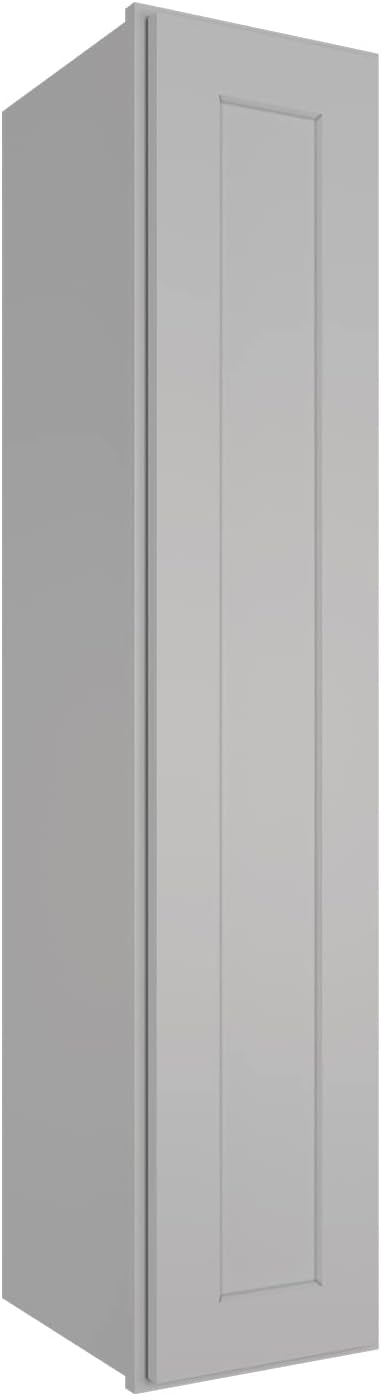 ROOMTEC (Light Gray Wood Wall Cabinet, RTA Single Door Medicine Cabinet with Adjustable Shelves and Soft-Close Door for Kitchen, Bathroom, and Laundry. 12" D*9" W*42" H