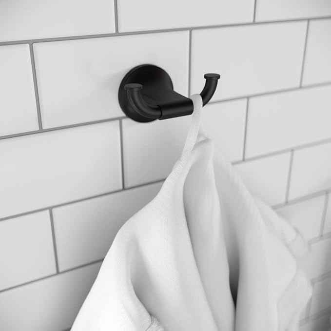 Pfister Pfirst Modern Towel Hook, Bathroom Towel Hook, Wall-Mounted, Screw-In, Matte Black Finish, BRHPFM0B